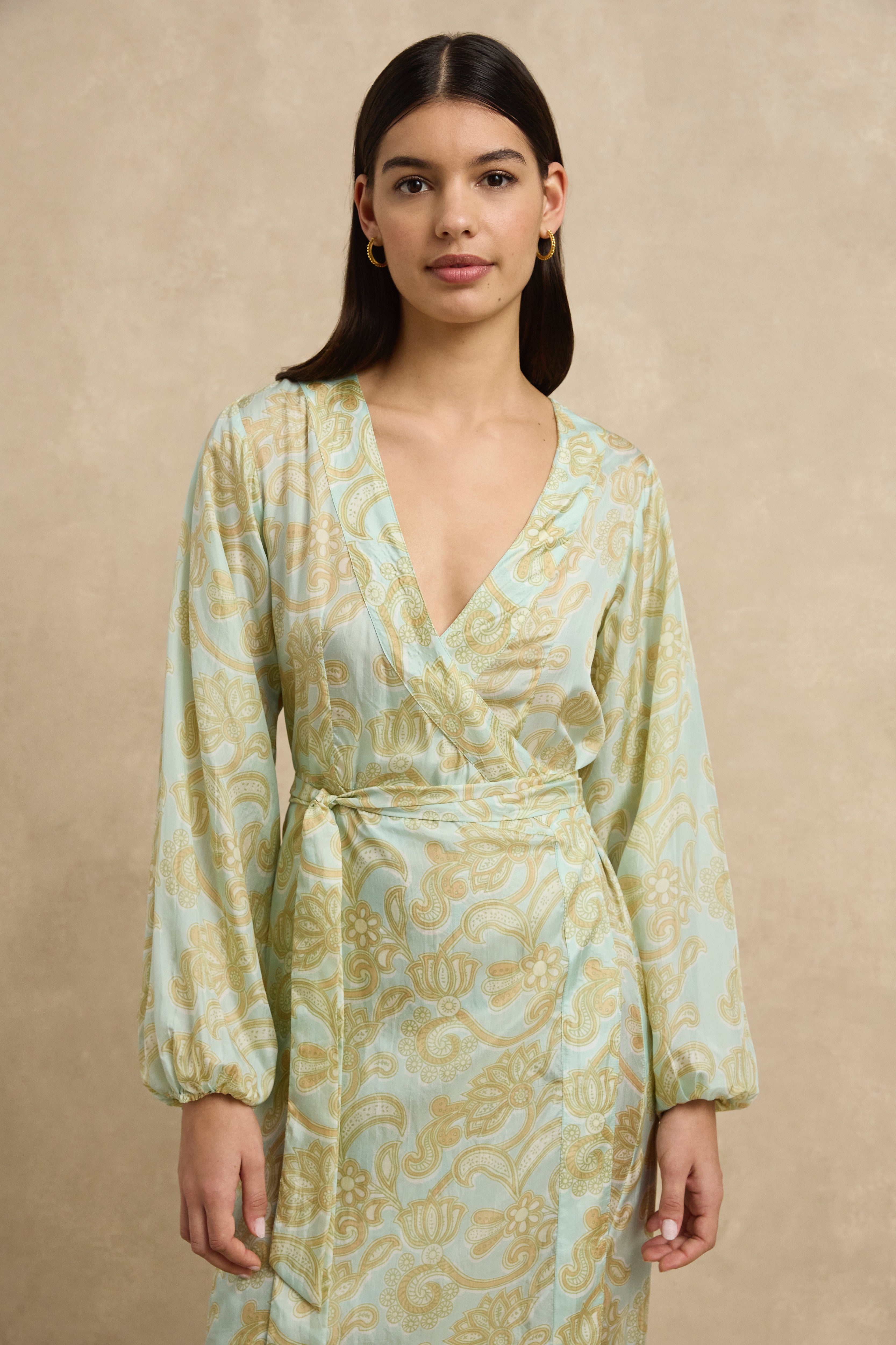 Luna Wrap Dress - Brocade Mint
